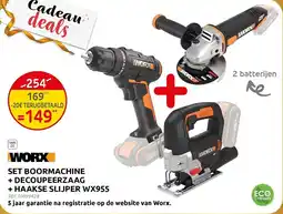 Brico Work Set Boormachine + Decoupeerzaag + Haakse Slijper WX+ HAAKSE SLIJPER WX955 aanbieding