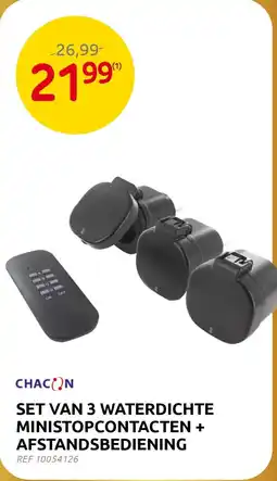 Brico Chacon set van 3 waterdichte ministopcontacten + afstandsbediening aanbieding