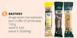 Spar BASTIDES droge worst met walnoten, porc truffel of comté kaas 120 g aanbieding