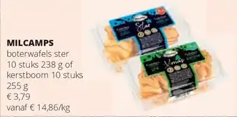 Spar MILCAMPS boterwafels ster 10 stuks 238 g of kerstboom 10 stuks 255 g aanbieding