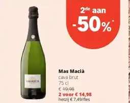 Spar Mas Macià cava brut 75 cl aanbieding