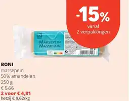 Spar BONI marsepein 50% amandelen 250 g aanbieding
