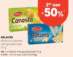 Spar DELACRE bâtons of canasta met goudasmaak 75 g aanbieding