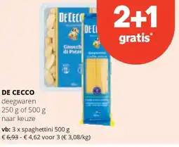 Spar DE CECCO deegwaren 250 g aanbieding