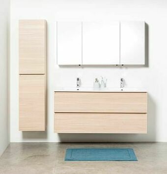 Zelfbouwmarkt Badmeubel Dotan Naturel Eik 1400 Mm 2 Wastafels Glans aanbieding