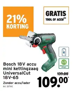 GAMMA Bosch 18V accu mini kettingzaag UniversalCut 18V-65 aanbieding