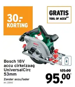 GAMMA Bosch 18V accu cirkelzaag UniversalCirc 53mm aanbieding