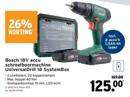 GAMMA Bosch 18V accu schroefboormachine UniversalDrill 18 SystemBox aanbieding