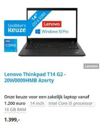 Coolblue Lenovo Thinkpad T14 G2-20W0009HMB Azerty aanbieding