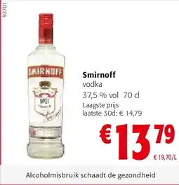 Colruyt Smirnoff vodka 37,5 % vol 70 cl aanbieding