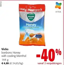Colruyt Vicks bonbons Honey with cooling Menthol 144 g aanbieding