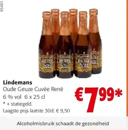 Colruyt Lindemans Oude Geuze Cuvée René 6 % vol 6 x 25 cl aanbieding