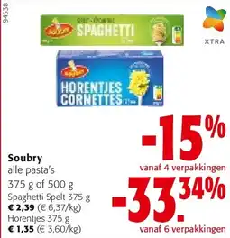 Colruyt Soubry Spaghetti Spelt 375 g aanbieding