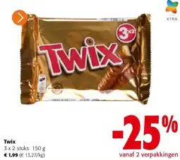 Colruyt Twix 3 x 2 stuks 150 g aanbieding