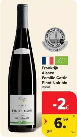 Carrefour Frankrijk Alsace Famille Cattin Pinot Noir bio aanbieding