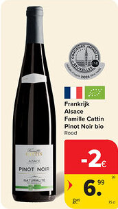 Carrefour Frankrijk Alsace Famille Cattin Pinot Noir bio aanbieding