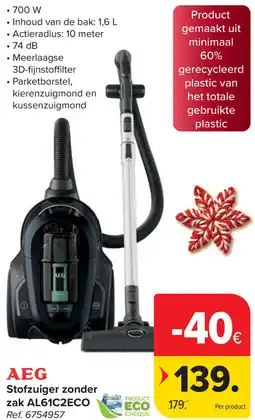 Carrefour AEG Stofzuiger zonder zak AL61C2ECO aanbieding