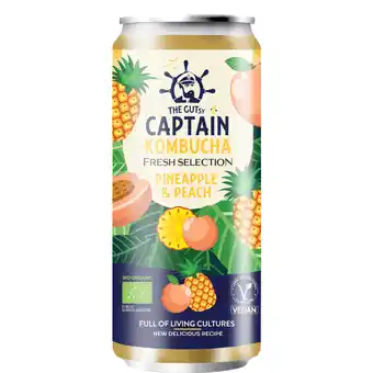 Albert Heijn The Gutsy Captain Kombucha pineapple & peach aanbieding