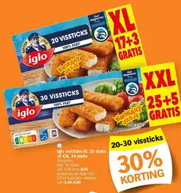 Albert Heijn Iglo vissticks XL 20 stuks of XXL 30 stuks aanbieding