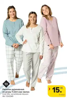Carrefour Flanellen pyjamabroek en jersey T-shirt voor dames aanbieding