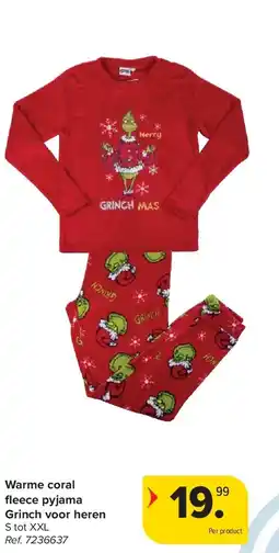 Carrefour Warme coral fl eece pyjama Grinch voor heren aanbieding