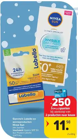Carrefour Gamma’s Labello en zonneproducten Nivea Sun aanbieding