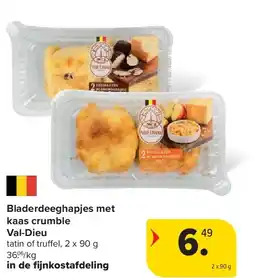 Carrefour Bladerdeeghapjes met kaas crumble Val-Dieu aanbieding