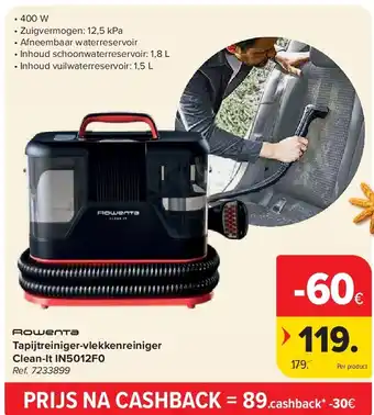 Carrefour Tapijtreiniger-vlekkenreiniger Clean-It IN5012F0 aanbieding