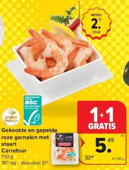Carrefour Gekookte en gepelde roze garnalen met staart Carrefour aanbieding