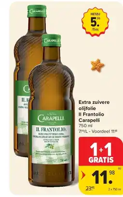 Carrefour Extra zuivere olijfolie Il Frantolio Carapelli aanbieding