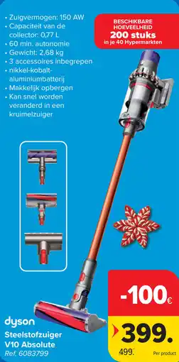 Carrefour Dyson Steelstofzuiger V10 Absolute aanbieding