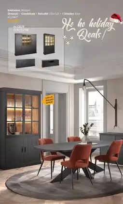 YGO Eetkamer Winston Dressoir + Combikast + Eettafel 230x120 + 4 Stoelen Alice aanbieding