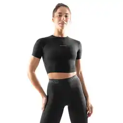 Decathlon Dames Fitness crop top met korte mouwen Sculpt Zwart aanbieding