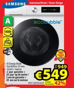 ElectroStock Samsung wasmachine/lave-linge WW11DB7B34GW aanbieding