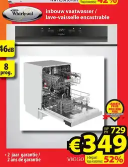 ElectroStock Whirlpool inbouw vaatwasser/ lave-vaisselle encastrable WBC3C26X aanbieding