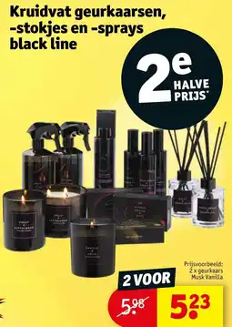 Kruidvat Kruidvat geurkaarsen, stokjes en sprays black line aanbieding