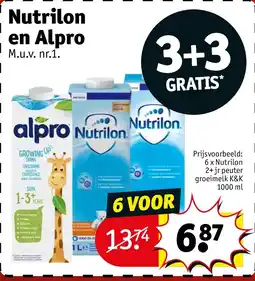 Kruidvat 6 x Nutrilon 2+ jr peuter groeimelk K&K 1000 ml aanbieding