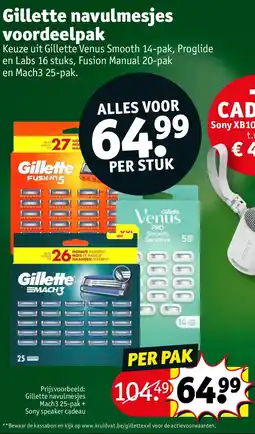 Kruidvat Gillette navulmesjes Mach3 25-pak + Sony speaker cadeau aanbieding