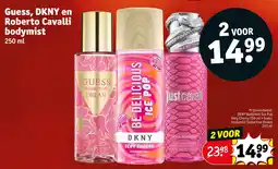 Kruidvat Guess, DKNY en Roberto Cavalli bodymist 250 ml aanbieding