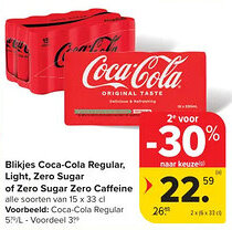Carrefour Market Blikjes coca-cola regular light zero sugar of zero sugar zero caffeine aanbieding