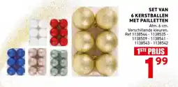 Trafic Set van 6 kerstballen met pailletten aanbieding