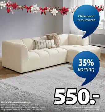 Jysk Allese zitbank met chaise longue aanbieding