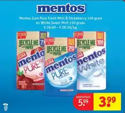 Kruidvat Mentos Gum Pure Fresh Mint & Strawberry en White Sweet Mint aanbieding