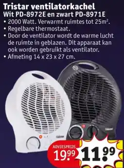 Kruidvat Tristar ventilatorkachel Wit PD-8972E en zwart PD-8971E aanbieding