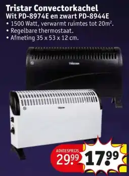 Kruidvat Tristar Convectorkachel Wit PD-8974E en zwart PD-8944E aanbieding
