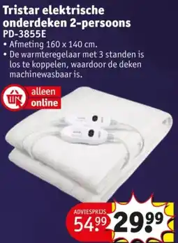 Kruidvat Tristar elektrische onderdeken 2-persoons PD-3855E aanbieding