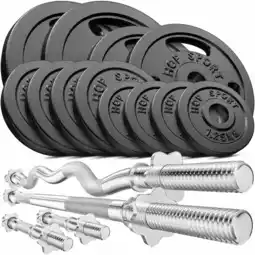 Decathlon Set gietijzeren gewichten stang Hop-Sport Strong 66kg aanbieding