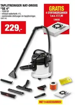 Hubo TAPIJTREINIGER NAT-DROOG SE 4 aanbieding