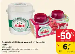 Carrefour Rians Desserts, plattekaas, yoghurt en faisselles aanbieding