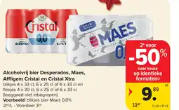Carrefour Alcoholvrij bier Desperados, Maes, Affligem Cristal en Cristal Xtra blikjes aanbieding